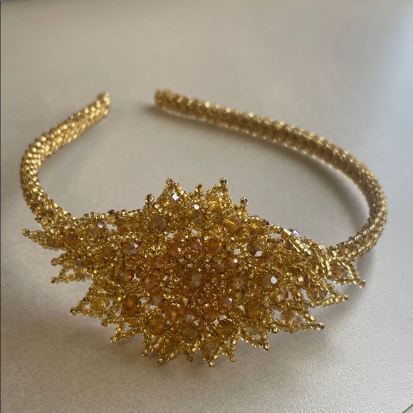 Gold Beaded Floral Headband - Elegant Women’s Hair Accessory - Picture 2 of 7